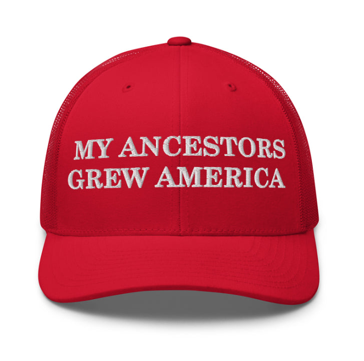 Embroidered My Ancestors Grew America Trucker hat