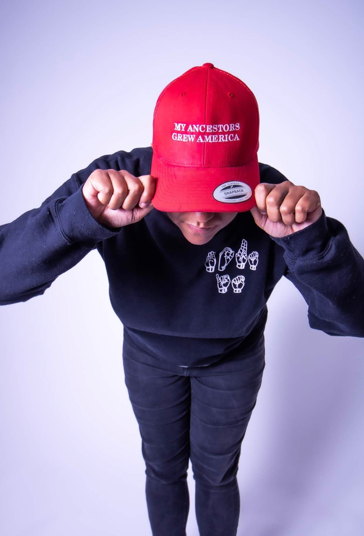 Embroidered My Ancestors Grew America Trucker hat